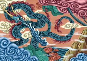 青龙云朵云层祥云古风插画素材