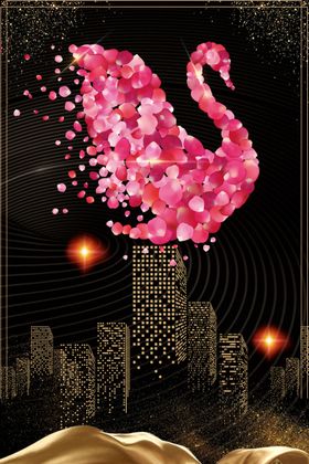 房地产海报星光抽象曲线花瓣天鹅城市