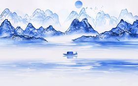 中国风水墨山水画禅意背景墙