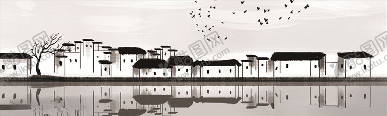 编号：84509807061532099967【酷图网】源文件下载-新中式手绘水墨江南水乡装饰画
