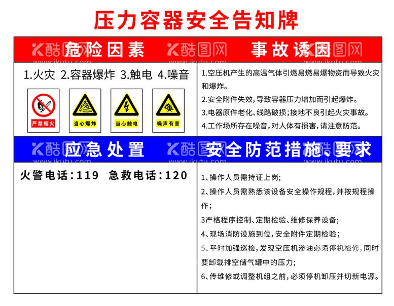 编号：54747710161817418040【酷图网】源文件下载-压力容器安全告知牌