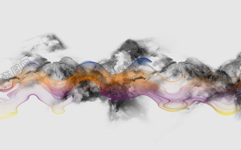 编号：22661709230529069951【酷图网】源文件下载-水墨画飘带背景墙