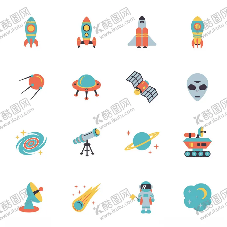 编号：55021104031004395899【酷图网】源文件下载-多彩太空元素图标集合