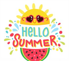 可爱夏季太阳和西瓜艺术字