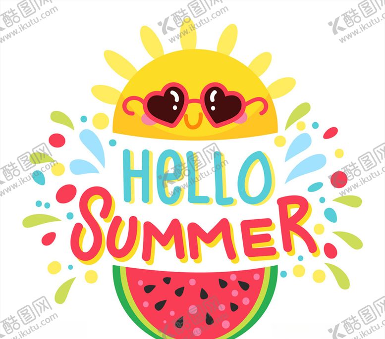 编号：69455610311023175934【酷图网】源文件下载-可爱夏季太阳和西瓜艺术字