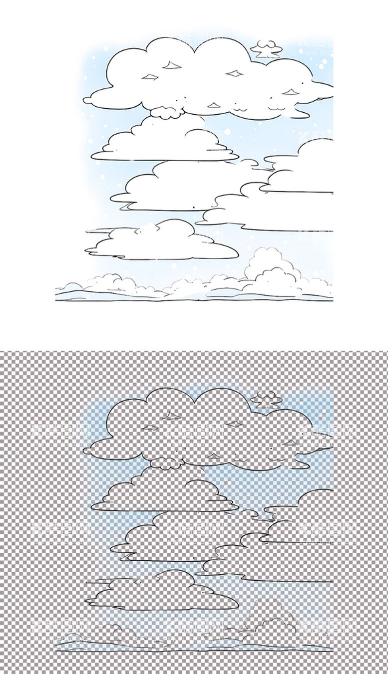 编号：96510511190612111181【酷图网】源文件下载-卡通手绘云朵白云蓝天云层天气