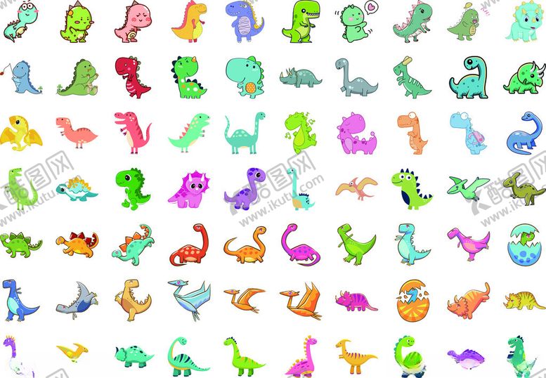 编号：92644809201754056101【酷图网】源文件下载-多彩卡通恐龙图案集合