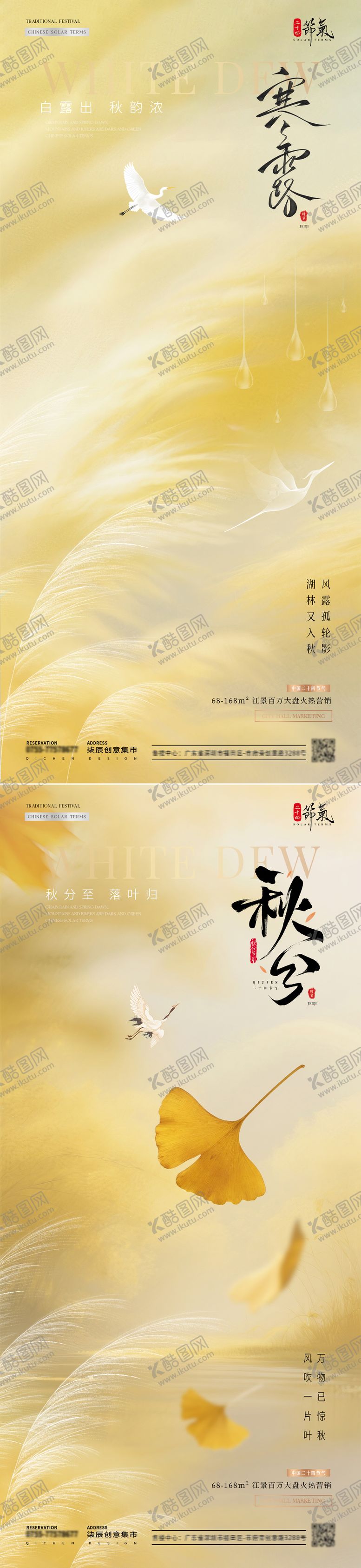 编号：60050809041304249323【酷图网】源文件下载-白露秋分芦苇银杏叶意境海报