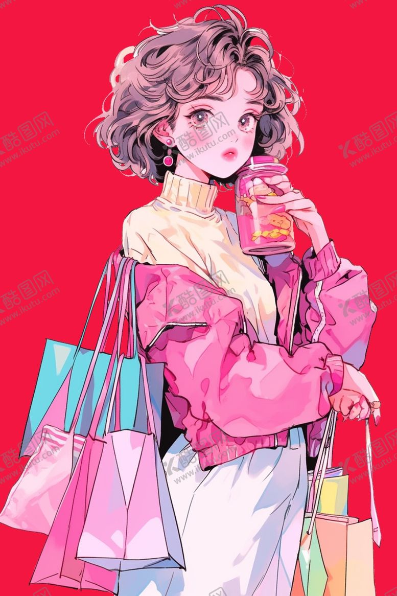 编号：91866511271441181212【酷图网】源文件下载-手绘购物女孩