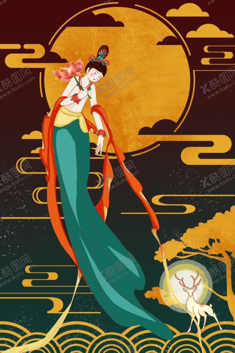编号：51011801191634095346【酷图网】源文件下载-敦煌飞天插画