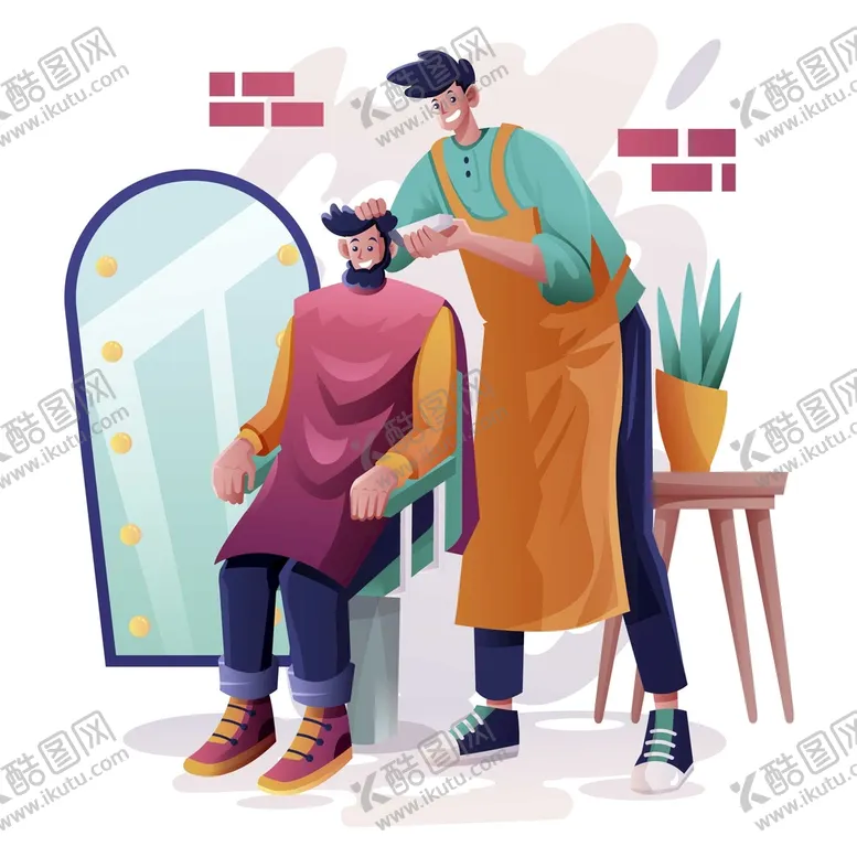 编号：92078509161319174872【酷图网】源文件下载-矢量理发师理发店卡通插画