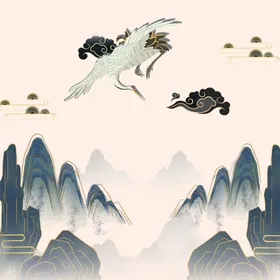 中国风水墨山水素材飞鸟元