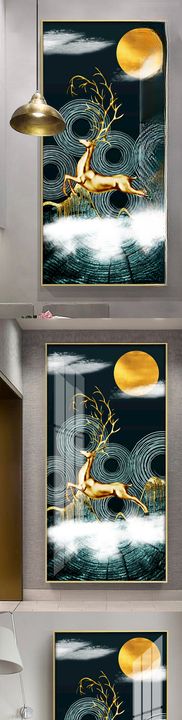 轻奢手绘麋鹿抽象风景装饰画