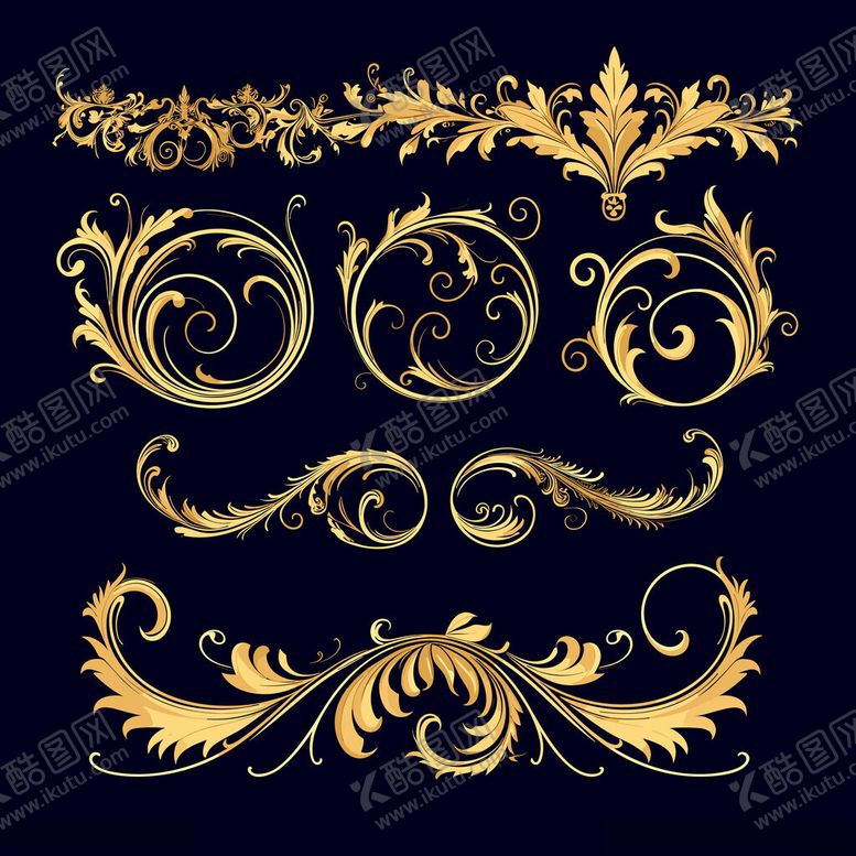 编号：50654811142220241571【酷图网】源文件下载-金色华丽装饰花纹集合