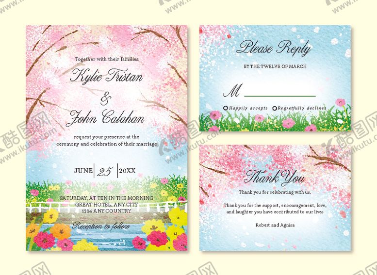 编号：85581404041000483773【酷图网】源文件下载-春日花卉主题婚礼邀请函