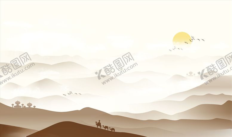 编号：92560505152228565418【酷图网】源文件下载-水墨山水小船背景墙