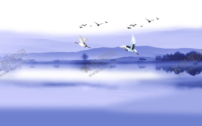编号：87683810240739055917【酷图网】源文件下载-水墨山水白鹤背景