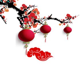 中国风灯笼梅花元素PNG卡通挂饰喜庆式