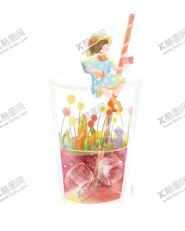 编号：82647310011708523574【酷图网】源文件下载-女孩水杯创意手绘