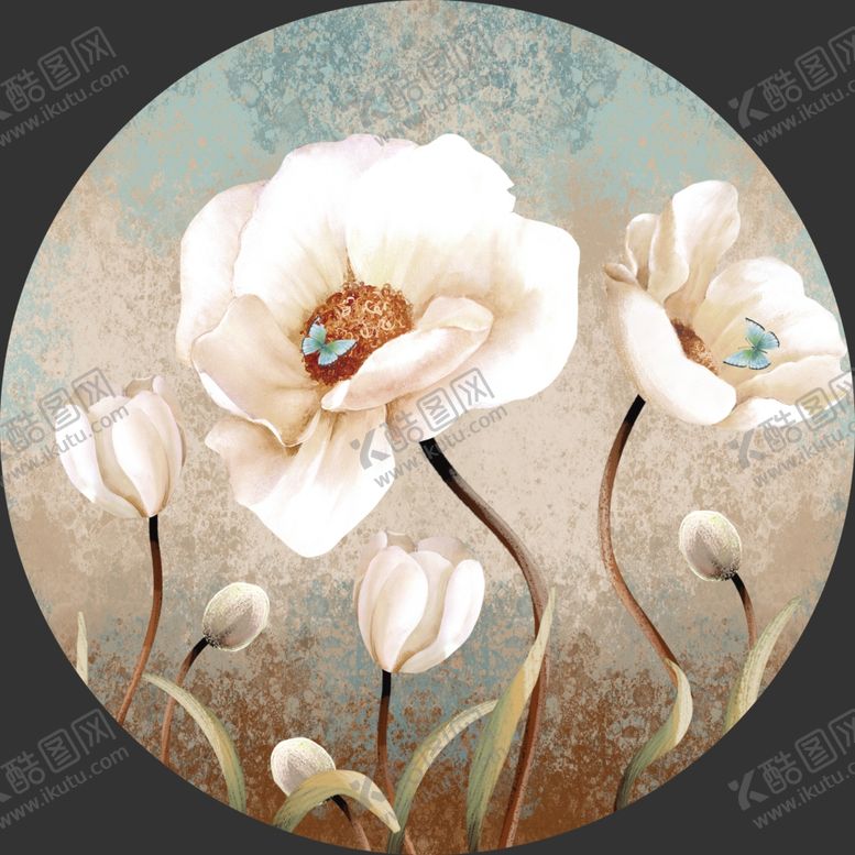 编号：61974805091204063619【酷图网】源文件下载-荷花蝴蝶圆形装饰画