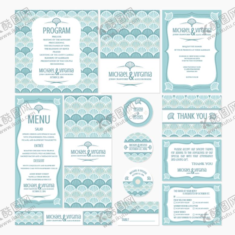 编号：80054603311958374165【酷图网】源文件下载-清新蓝白婚礼请柬设计模板