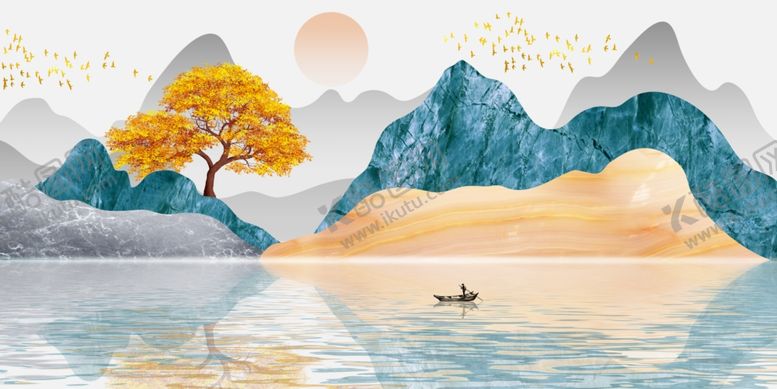 编号：11371709171424325481【酷图网】源文件下载-新中式意境山水两联装饰画