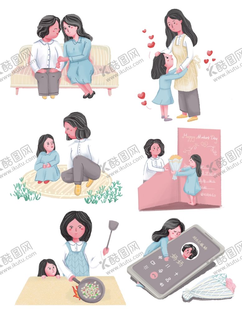 编号：95705810041300159333【酷图网】源文件下载-母亲节手绘小清新插画
