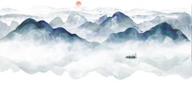 山水建筑传统国风古风插画背景