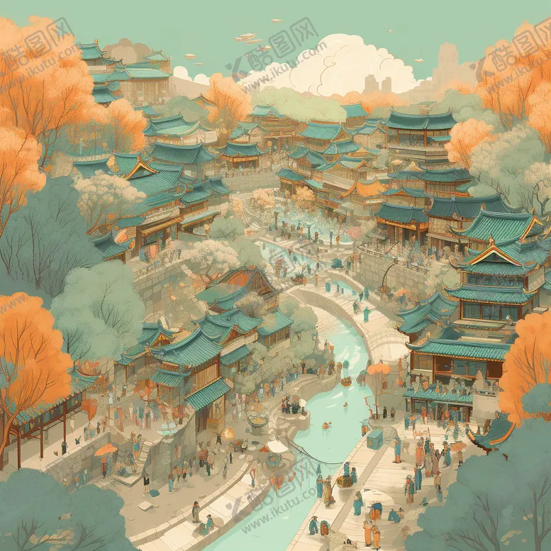 编号：17245809161334010768【酷图网】源文件下载-江南小镇国潮插画