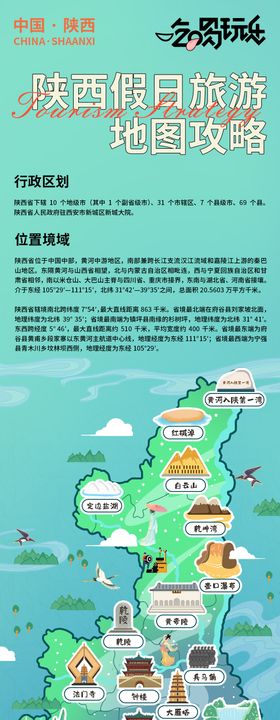 手绘矢量陕西城市景点地图