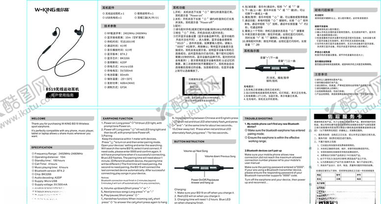 编号：63183410121247278431【酷图网】源文件下载-蓝牙耳机说明书