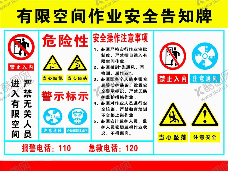 编号：63392901271417162084【酷图网】源文件下载-有限空间作业安全告知卡黄