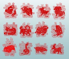 传统红色剪纸图案集合