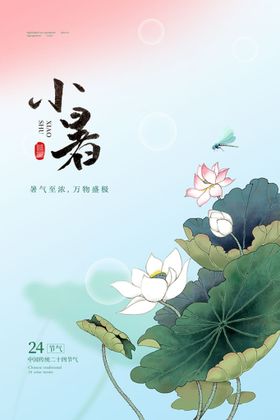 小暑荷塘游鱼节气海报