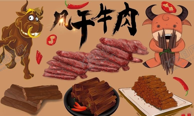 编号：68213209200427022924【酷图网】源文件下载-风干牛肉干背景墙PSD模板下载