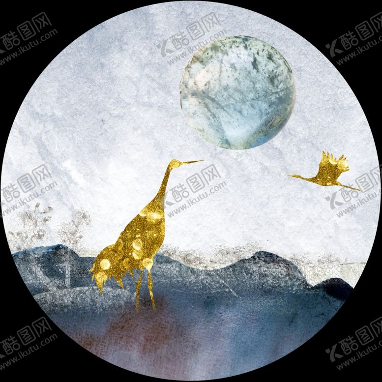 编号：55811809191803245911【酷图网】源文件下载-大理石飞鸟圆形装饰画