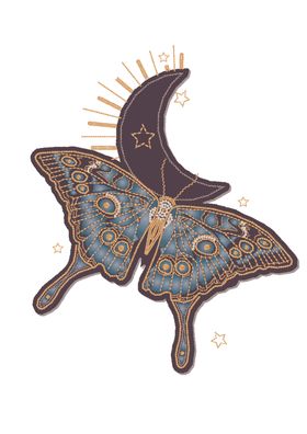 梦幻星河月亮金色发光蝴蝶星光闪