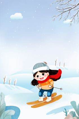 卡通滑雪插画