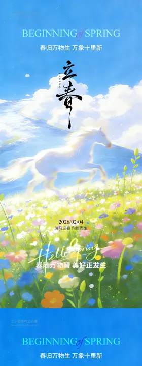 立春小清新风景插画海报
