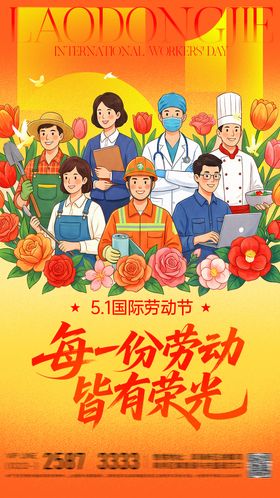 五一国际劳动节插画海报
