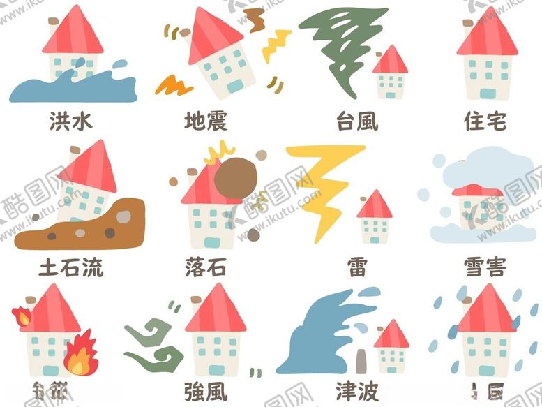 编号：17146711171826513160【酷图网】源文件下载-自然灾害与房屋相关图示