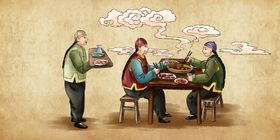 餐馆人物复古餐厅壁纸背景素材