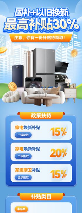 国补电器装修补贴以旧换新政策海报