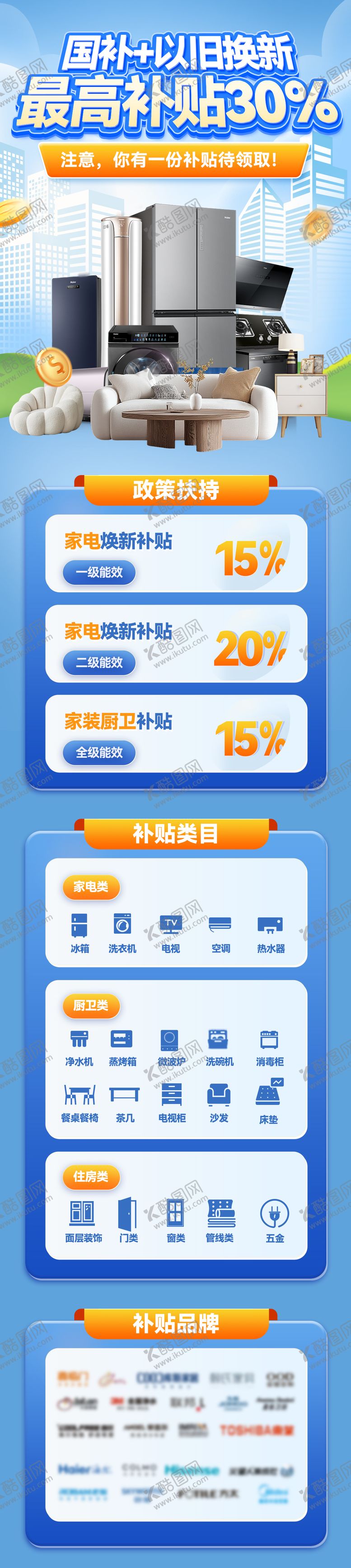 编号：82972206160254381954【酷图网】源文件下载-国补电器装修补贴以旧换新政策海报