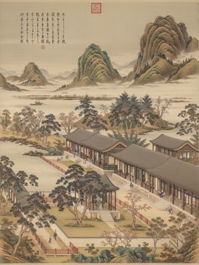 国画山水工笔山水国画建筑