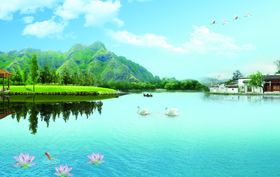 蓝天白云湖光山色