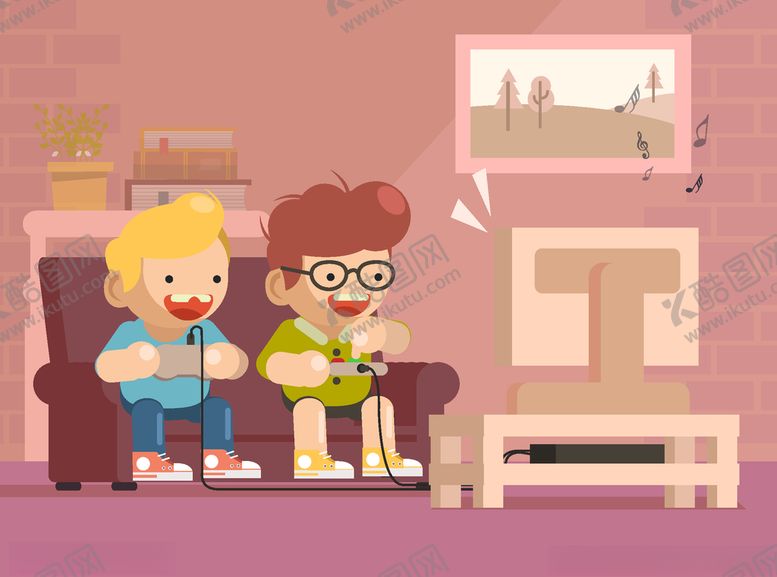 编号：73046906290007529465【酷图网】源文件下载-创意客厅打电动游戏的孩子