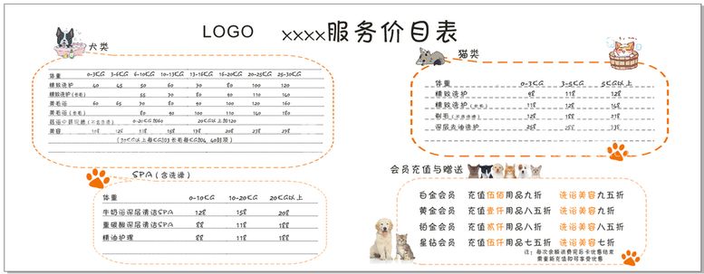 编号：29659811131524335647【酷图网】源文件下载-宠物店价格表