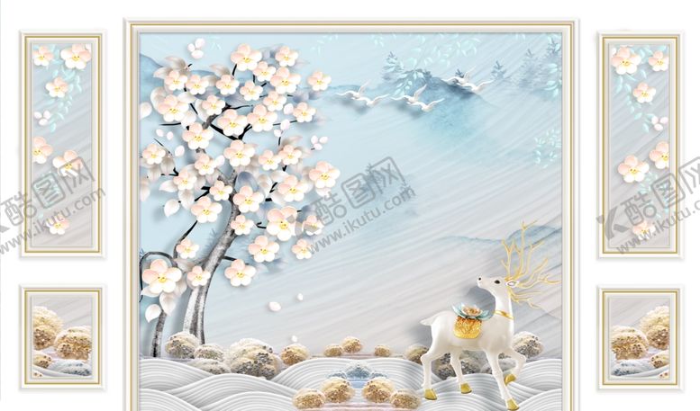 编号：86043807020953236945【酷图网】源文件下载-欧式麋鹿背景墙