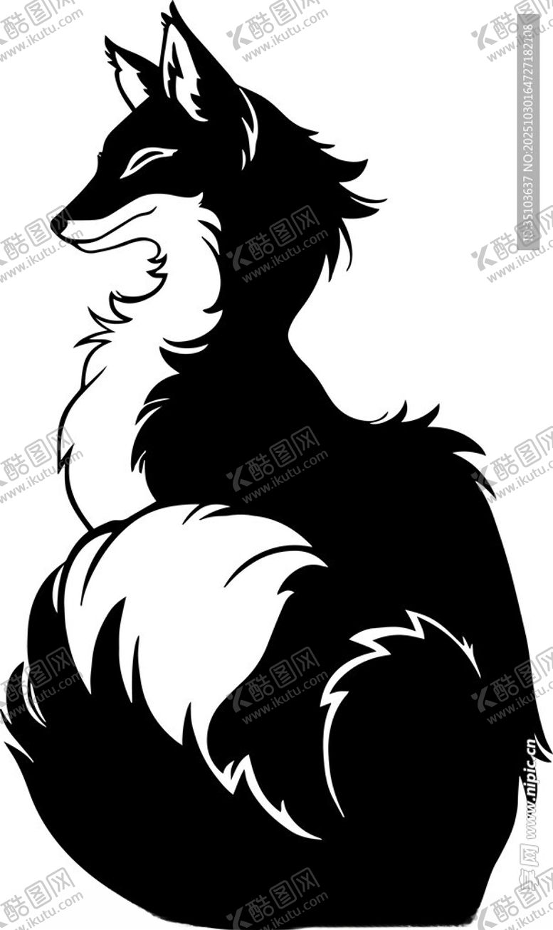 编号：76582411182215497683【酷图网】源文件下载-黑白风格的可爱狐狸形象